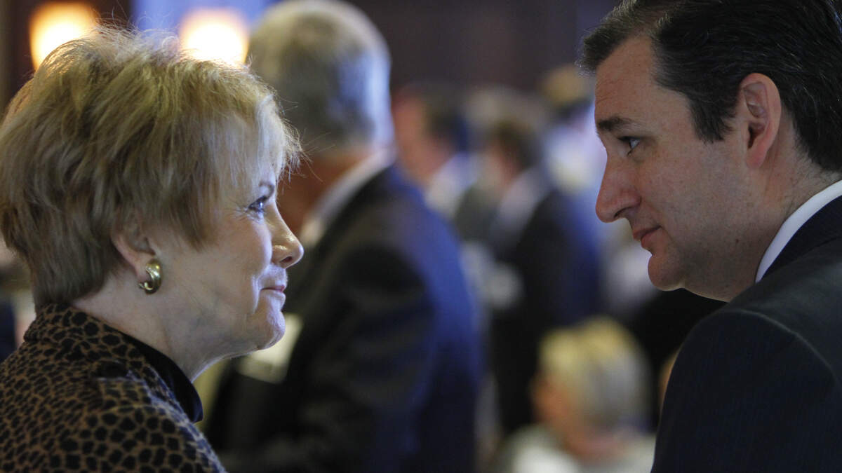 Representative Kay Granger visits with Senator Ted Cruz after Cruz spoke to members of the Fort Worth Chamber of Commerce during a Leaders in Government luncheon at the Petroleum Club in Fort Worth, TX, Friday, January 17, 2014. (Star-Telegram/David Kent)